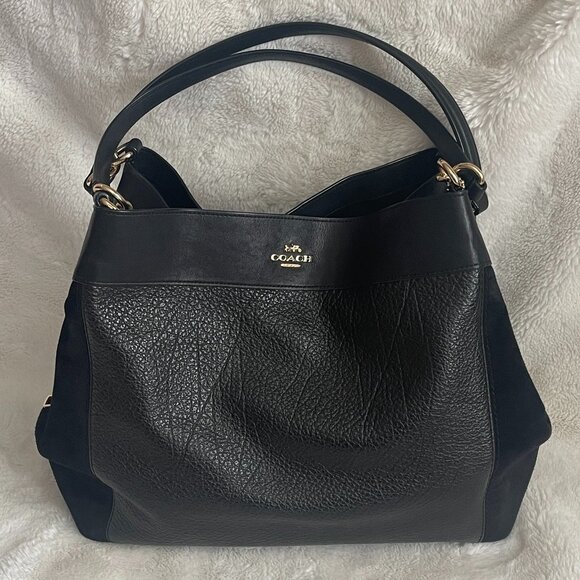 COACH Lexy Mixed Leather Suede Large Shoulder Bag - Picture 1 of 16